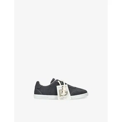 Dolce & Gabbana Rey/dark Kids' Branded Canvas Low-top Trainers Eur 38 / 5 Uk In Gray