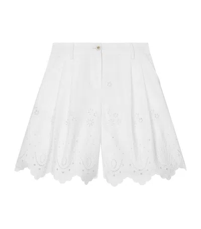 Dolce & Gabbana Kids' Poplin And Broderie Anglaise Shorts In White