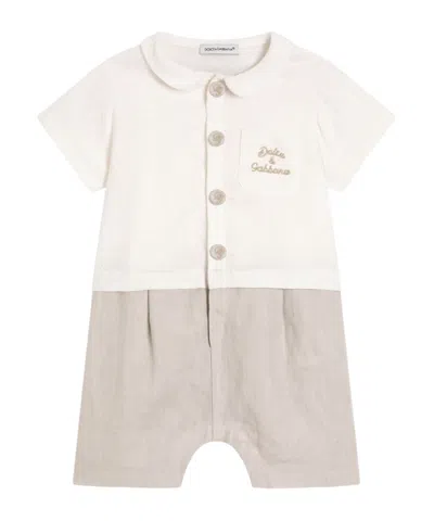 Dolce & Gabbana Babies' Dolce  Gabbana Kids Button Detailed Short-sleeved Rompers In White
