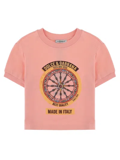Dolce & Gabbana Kids Cotton T-shirt With Short Sleeves In Pink