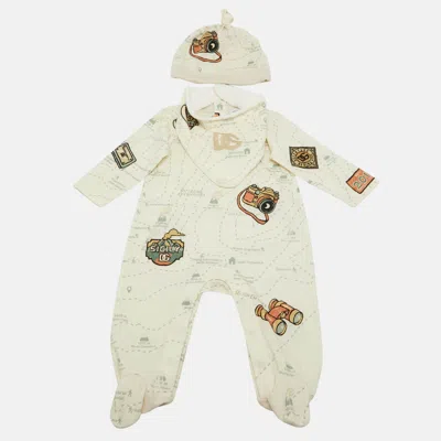 Pre-owned Dolce & Gabbana Kids Cream Mountain Explorer Print Jersey Sleepsuit 3-6 M In White