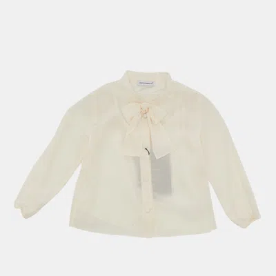 Pre-owned Dolce & Gabbana Kids Cream Silk Bow Detail 12-18 M In White