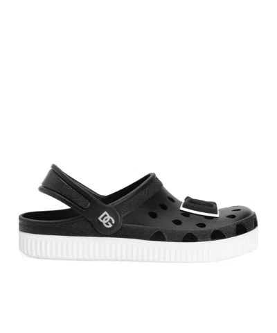 Dolce & Gabbana Dolce  Gabbana Kids Dg Logo Slip-on Sandals In Black