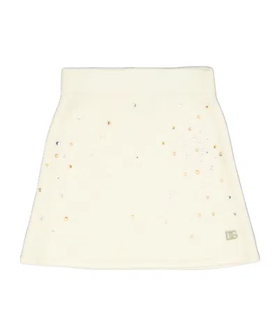 Dolce & Gabbana Dolce  Gabbana Kids Embellished Knitted Mini Skirt In White