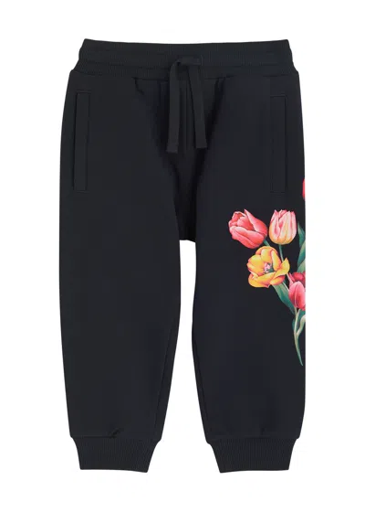 Dolce & Gabbana Babies'  Kids Floral-print Cotton Sweatpants (2-6 Years) In Blue