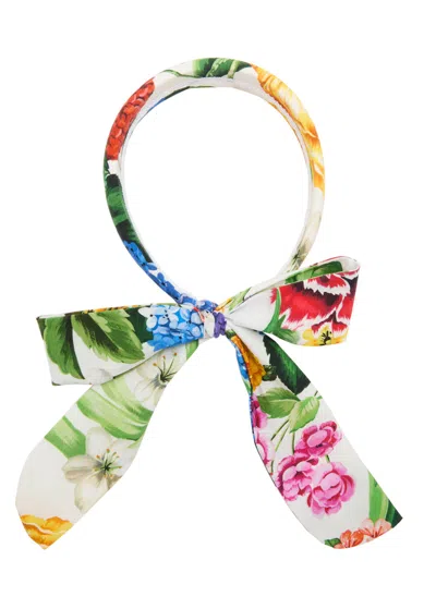 Dolce & Gabbana Kids Floral-print Cotton Tie Headband In Blue