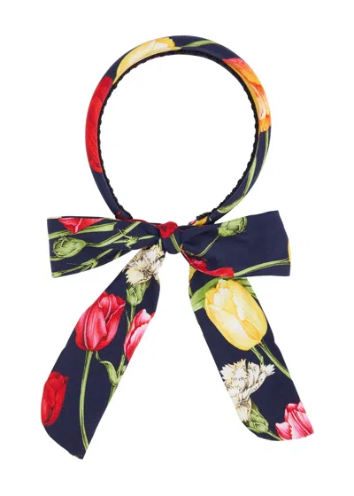 Dolce & Gabbana Kids Floral-print Twill Headband In Black