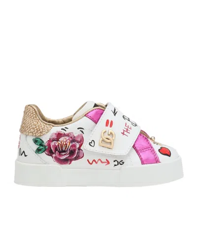 Dolce & Gabbana Dolce  Gabbana Kids Floral Printed Portofino Sneakers In White