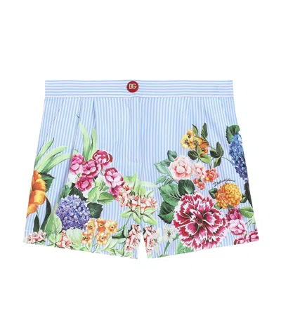 Dolce & Gabbana Dolce  Gabbana Kids Floral Printed Striped Shorts In Blue