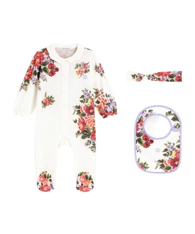 Dolce & Gabbana Babies' Dolce  Gabbana Kids Floral-print 3-pieces Gift Set In White