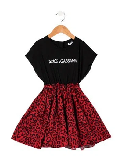 Pre-owned Dolce & Gabbana Kids Girls' Animal Print Logo Dress In Black