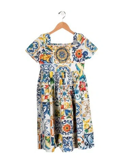 Pre-owned Dolce & Gabbana Kids Girls' Multicolor Printed Dress In Blue