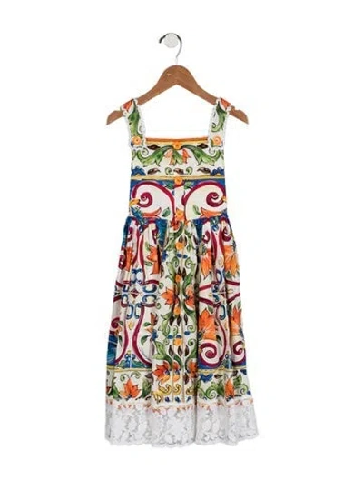 Pre-owned Dolce & Gabbana Kids Girls Patterned Sleeveless Dress In White