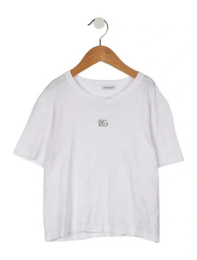 Pre-owned Dolce & Gabbana Kids Girls' Studded Crystal Embellished Logo Top In White