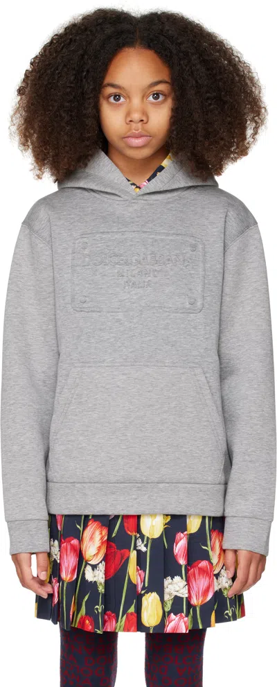 Dolce & Gabbana Kids Gray Logo Hoodie In S8291 Melange Grey