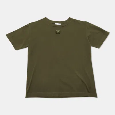 Pre-owned Dolce & Gabbana Kids Green Dg Embroidered Jersey T-shirt 7/8yrs