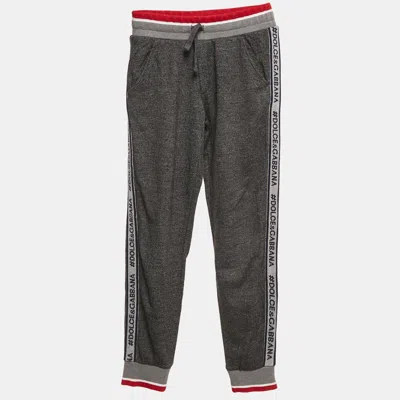 Pre-owned Dolce & Gabbana Kids Grey Patterned Jersey Jogger Pants 9/10 Yrs In Gray