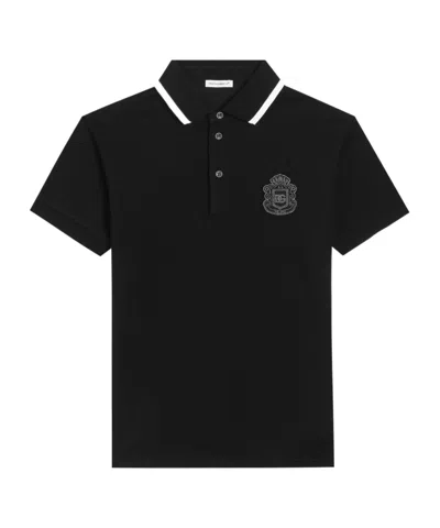 Dolce & Gabbana Kids' Piqué Polo Shirt With Dg Heraldic Patch In Black