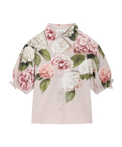 Dolce & Gabbana Dolce  Gabbana Kids Hydrangea Printed Striped Button-up Shirt In Multi