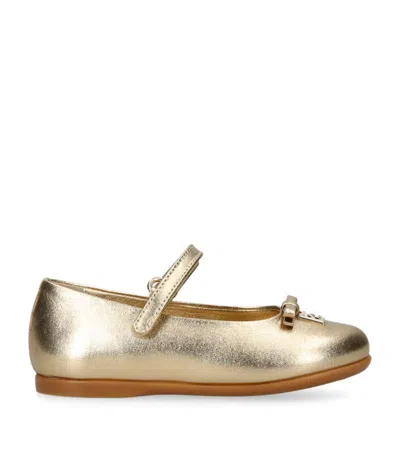 Dolce & Gabbana Kids Leather Metallic Mary Janes In Gold