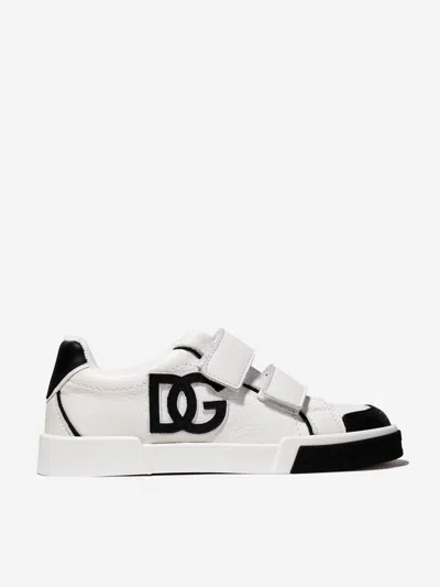 Dolce & Gabbana Kids' Logo Leather Sneakers In White