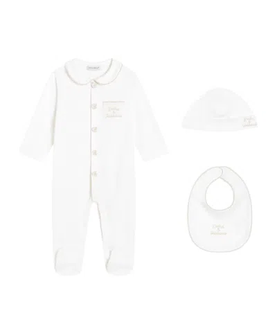 Dolce & Gabbana Dolce  Gabbana Kids Logo Baby Onesie Set In White