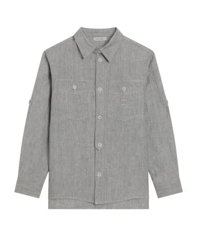Dolce & Gabbana Dolce  Gabbana Kids Logo Embroidered Long-sleeved Shirt In Gray
