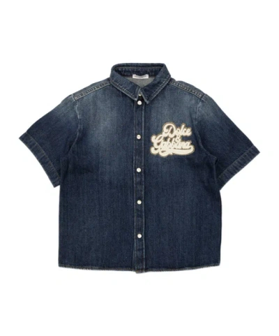 Dolce & Gabbana Dolce  Gabbana Kids Logo Patch Denim Shirt In Blue