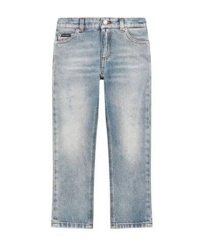 Dolce & Gabbana Dolce  Gabbana Kids Logo Patch Straight Leg Jeans In Blue