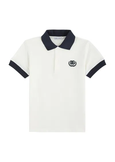 Dolce & Gabbana Kids Logo Piqué Cotton Polo Shirt (8-13 Years) In White