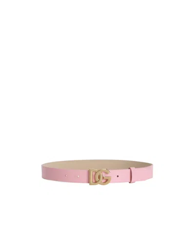 Dolce & Gabbana Dolce  Gabbana Kids Logo Plaque Buckled Belt In Pink