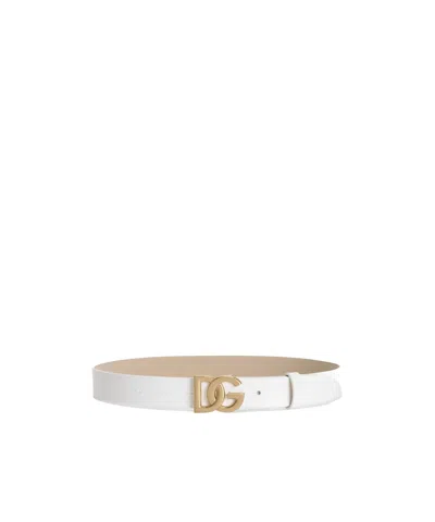 Dolce & Gabbana Dolce  Gabbana Kids Logo Plaque Buckled Belt In White