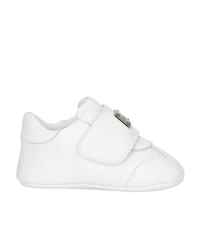 Dolce & Gabbana Dolce  Gabbana Kids Logo Plaque Round Toe Sneakers In White