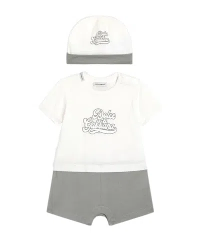 Dolce & Gabbana Babies' Dolce  Gabbana Kids Logo Printed Onesie Set In White
