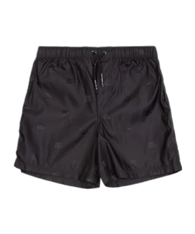 Dolce & Gabbana Dolce  Gabbana Kids Logo Printed Swim Shorts In Black