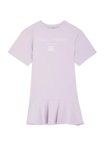 Dolce & Gabbana Babies'  Kids Logo Stretch-cotton Dress (2-6 Years) In Purple