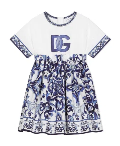 DOLCE & GABBANA DOLCE  GABBANA KIDS MAJOLICA PRINTED CREWNECK SHORT-SLEEVED DRESS