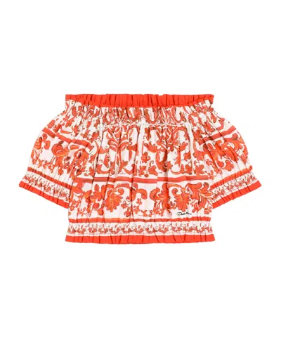 Dolce & Gabbana Dolce  Gabbana Kids Majolica-print Poplin Top In Red