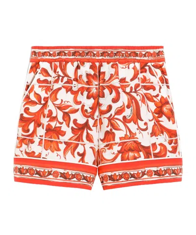 Dolce & Gabbana Babies' Dolce  Gabbana Kids Majolica-print Poplin Vanity Shorts In Orange