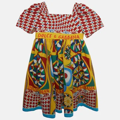 Pre-owned Dolce & Gabbana Kids Multicolor Carretto Psichedelic Print Poplin Dress Set 18-24m