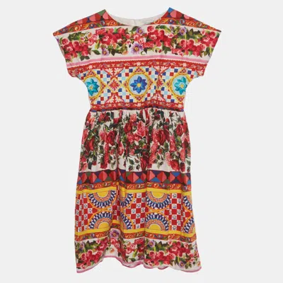 Pre-owned Dolce & Gabbana Kids Multicolor Floral Print Cotton Dress 7/8 Years