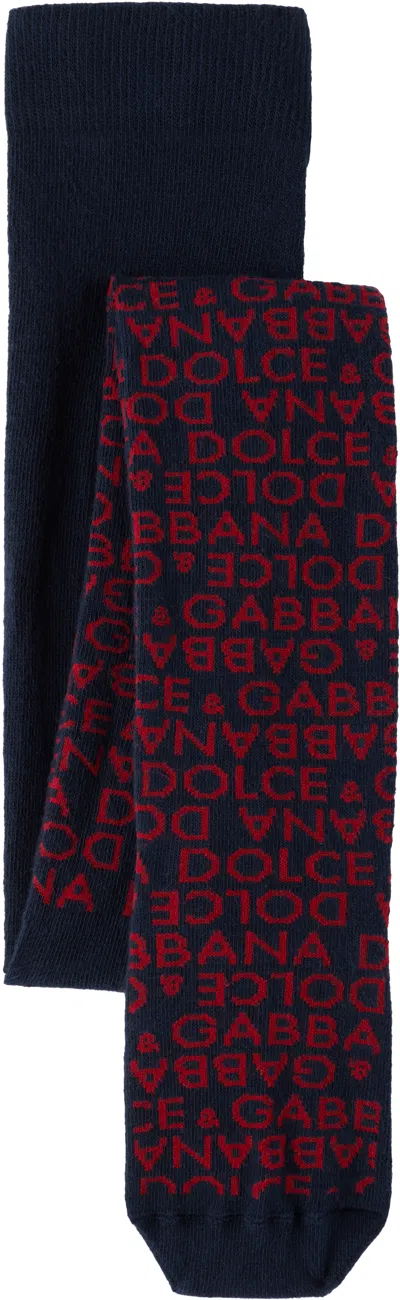 Dolce & Gabbana Kids Navy & Red Jacquard Knit Tights In S9000 Variante Abbin