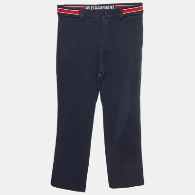 Pre-owned Dolce & Gabbana Kids Navy Blue Striped Cotton Knit Trousers 7-8 Yrs