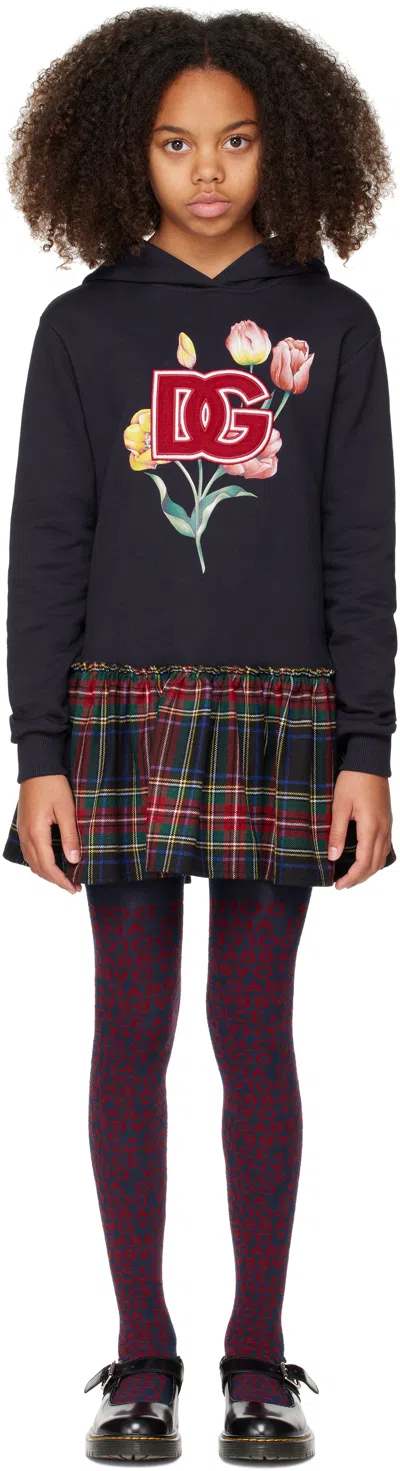 Dolce & Gabbana Kids Navy Hooded Long Sleeve Dress In S9000 Variante Abbin