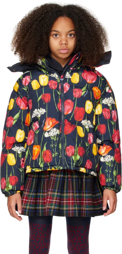 Dolce & Gabbana Kids Navy Tulips Printed Down Jacket In Hb5dr Tulipani Fdo.b