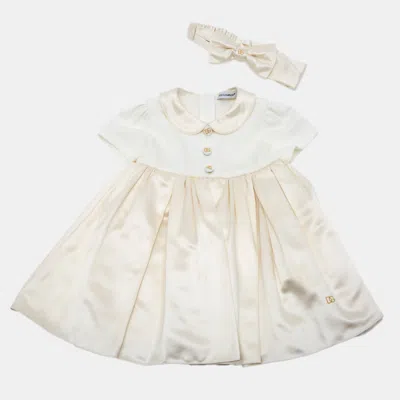Pre-owned Dolce & Gabbana Kids Off White Jersey And Duchess Midi Dress Set 12-18m