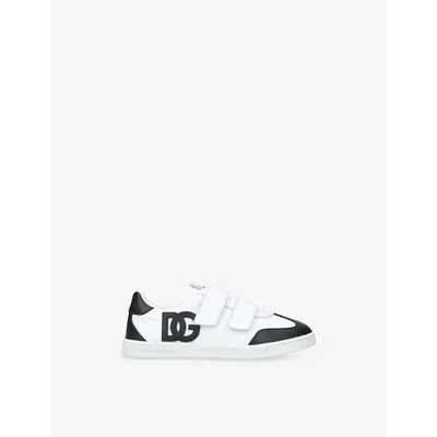 DOLCE & GABBANA WHITE/BLK KIDS' ORIGINAL LEATHER LOW-TOP TRAINERS EUR 35 / 2.5 UK