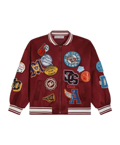 Dolce & Gabbana Dolce  Gabbana Kids Patch Bomber Jacket In Burgundy