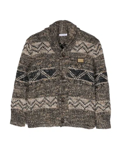 Dolce & Gabbana Dolce  Gabbana Kids Patterned Intarsia Knitted Cardigan In Green