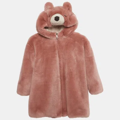 Pre-owned Dolce & Gabbana Kids Pink Faux Fur Teddy Bear Hoodie 5yrs